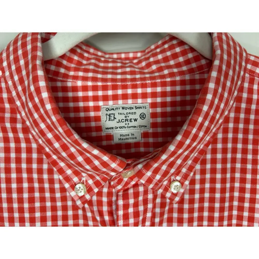 Tailored by J.Crew Gingham Plaid Dress Shirt Size XL 100% Cotton Orange & White